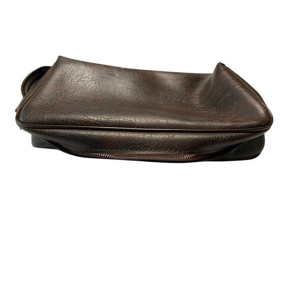 Brown Faux Leather Shaving Dopp Kit Travel Toiletry Bag Vintage Style Zip Case - Picture 3 of 11